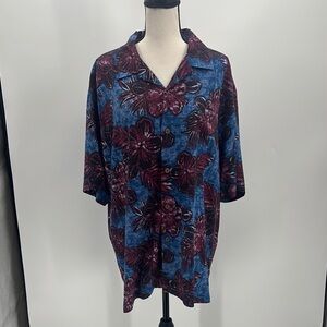 Tommy Bahama blue and purple silk Hawaiian shirt with coconut buttons size XL